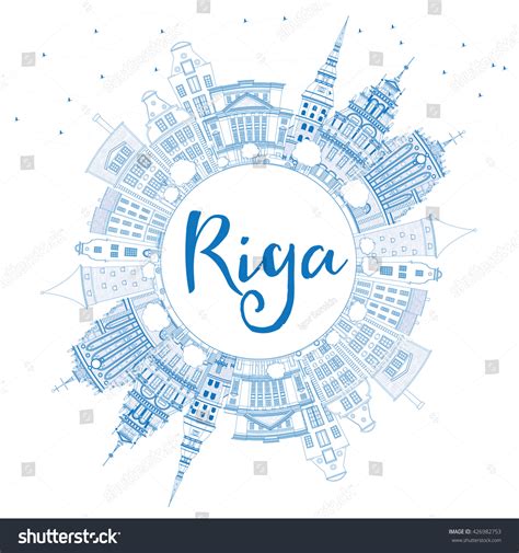 Outline Riga Skyline Blue Landmarks Copy Stock Vector (Royalty Free ...