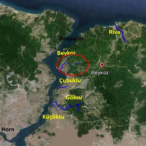 The streams flowing in the Beykoz District, and the location of Beykoz ...