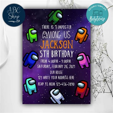 Printable Among Us Birthday Party Invitations DIY | Createpartylabels