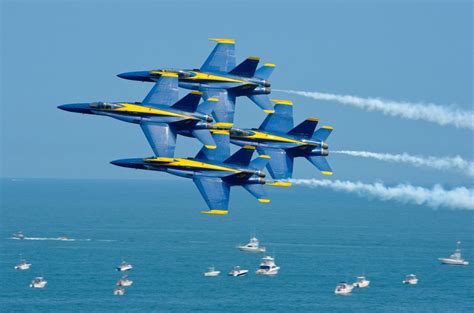 Blue Angels Flying Over the Ocean