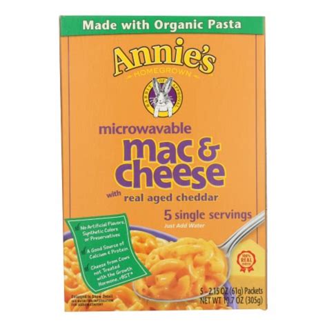 Annie's Homegrown Microwavable Real Aged Cheddar Macaroni & Cheese 5 Pack, Made with Organic ...