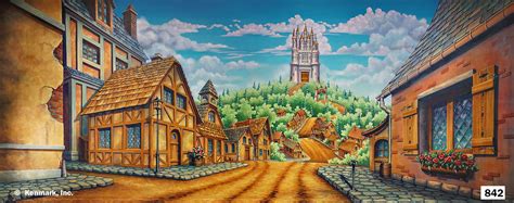 Village with Castle Scenic Backdrop by Kenmark Backdrops