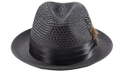 Montique H-34 Mens Straw Fedora Hat Grey - Abby Fashions