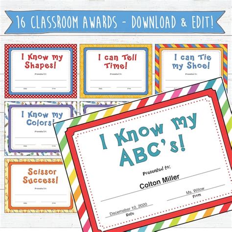 Classroom Award Certificates Instant Download Edit and - Etsy