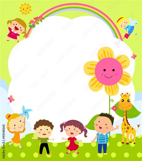 Cute frame with kids Stock Vector | Adobe Stock