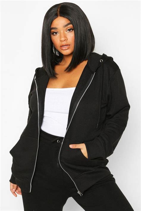 Womens Plus Basic Oversized Zip Through Hoody | Oversized zip up hoodie outfit, Zipper sweater ...