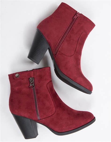 Zipped Up Suede Ankle Boots - Red Ankle Boots - Suede Booties – 2020AVE