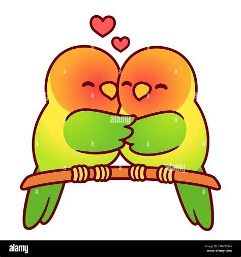 Cute lovebird parrots couple hugging. Funny cartoon birds in love ...