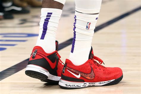 The shoes of Los Angeles Lakers forward LeBron James during game five ...