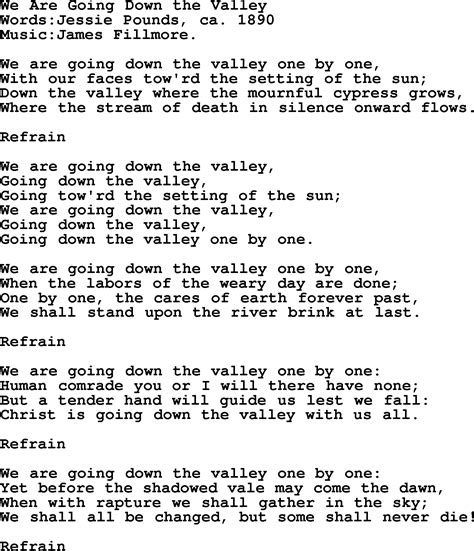 Songs and Hymns about Jesus Second Coming : We Are Going Down The Valley - lyrics, and PDF