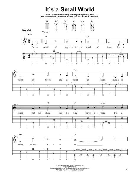 It's A Small World Sheet Music | Robert B. Sherman | Banjo Tab