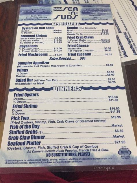 Menu of Sea-N-Suds Restaurant in Gulf Shores, AL 36542