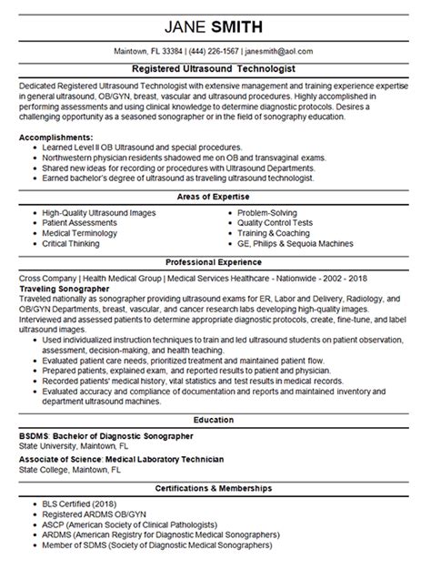 Ultrasound Resume Example - Medical Sonographer