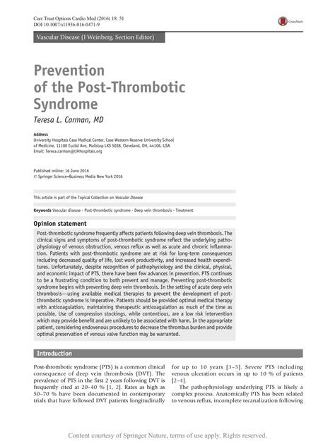 Prevention of the Post-Thrombotic Syndrome | Request PDF