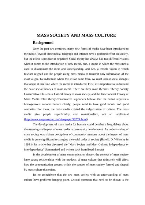 (PDF) MASS SOCIETY AND MASS CULTURE