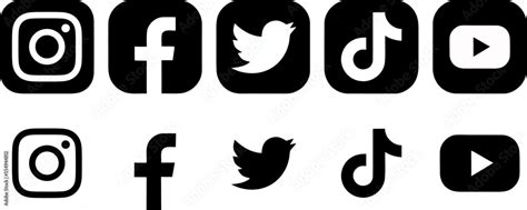 Social media icons. Instagram, Facebook, Twitter, TikTok, YouTube black logo set. Vector ...