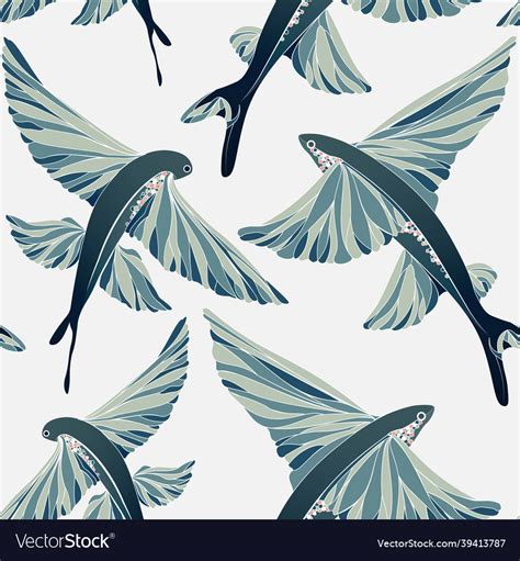 Exocoetidae or flying fish seamless pattern Vector Image