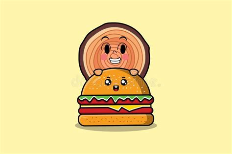 Cute Wood Trunk Cartoon Character Hiding in Burger Stock Vector - Illustration of plank ...