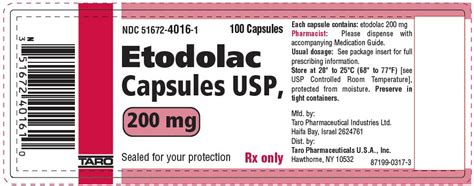 Etodolac - FDA prescribing information, side effects and uses