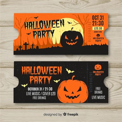 Colorful hand drawn halloween party ticket template Vector | Free Download