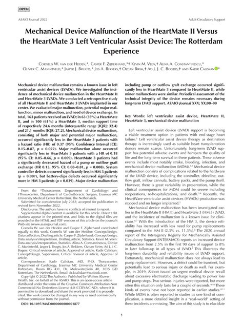 (PDF) Mechanical Device Malfunction of the HeartMate II Versus the HeartMate 3 Left Ventricular ...