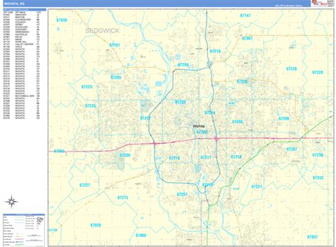 Wichita Kansas Zip Code Wall Map (Basic Style) by MarketMAPS - MapSales