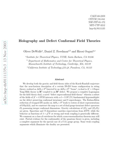 DeWolfe, O. - Holography and Defect Conformal Field Theories | PDF | String Theory | Gauge Theory