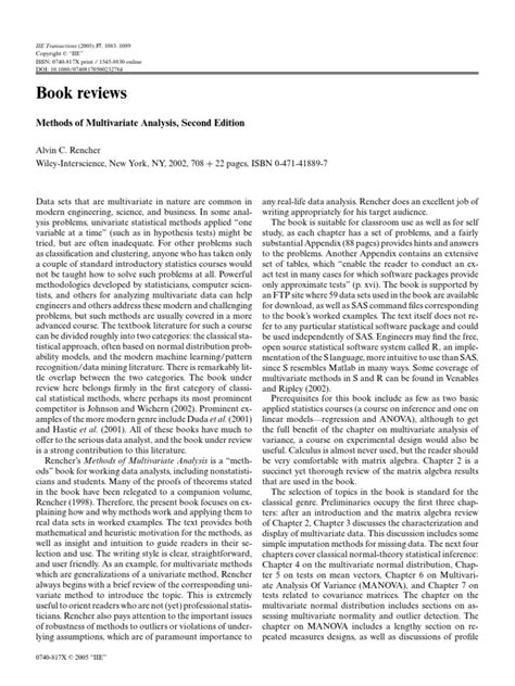 Methods of Multivariate Analysis | PDF | Data Analysis | Statistics