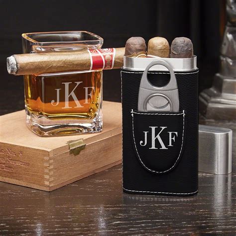 Classic monogram personalized cigar gift set with cigar glass and cigar ...