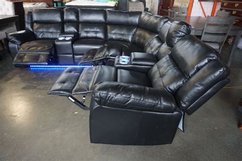 NEW 3 PIECE BLACK LEATHER POWER RECLINING SOFA SET, WITH LED UNDER ...