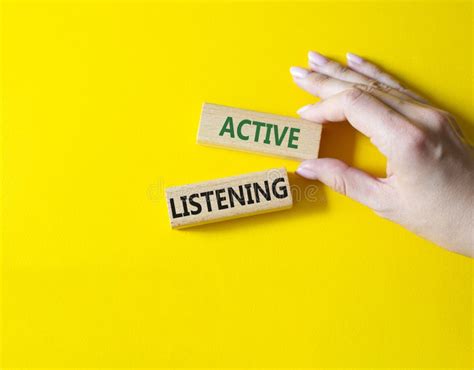 Active Listening Symbol. Wooden Blocks with Words Active Listening. Businessman Hand. Beautiful ...