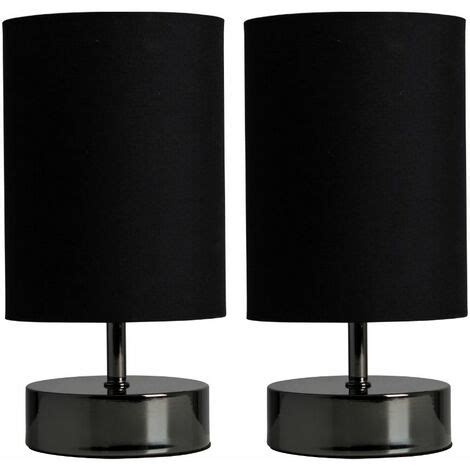 2 x Black Chrome Touch Dimmer Bedside Table Lamps + Black Light Shades