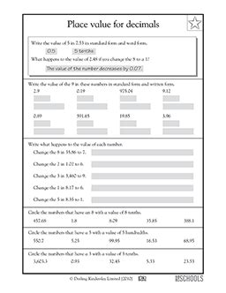 Place value for decimals | 4th grade Math Worksheet | GreatSchools