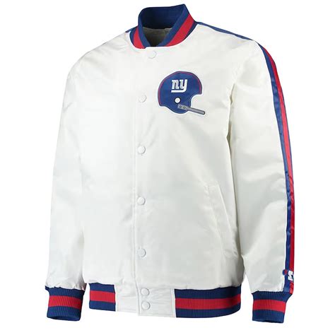 White Starter Varsity Satin New York Giants Throwback D-Line Jacket - Jackets Masters