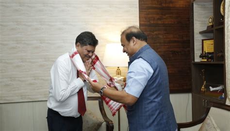 Assam chief minister Himanta Biswa Sarma greets outgoing chief ...