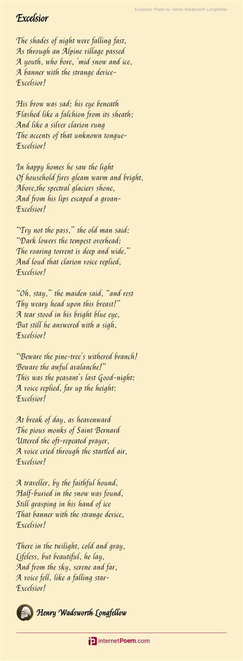 Excelsior Poem by Henry Wadsworth Longfellow