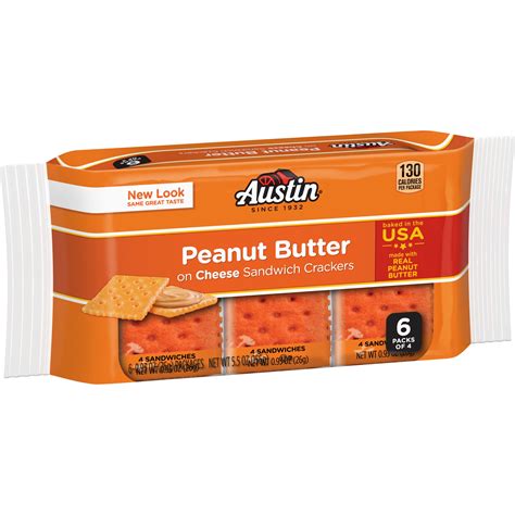 Austin, Sandwich Crackers, Cheese Crackers with Peanut Butter, 6 Ct, 5.5 Oz - Walmart.com ...