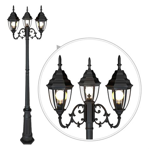 Buy GLUROO Outdoor Lamp Post Light, Waterproof Outdoor Street Light with Triple-Head Black Lamp ...