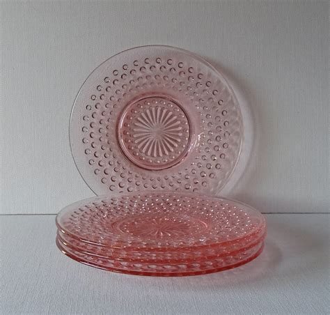 Vintage Anchor Hocking Pink Hobnail Depression Glass Plates