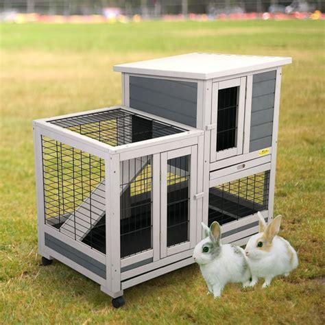 Coziwow Rabbit Hutch Outdoor Wooden Pet Bunny House Wooden Cage with ...