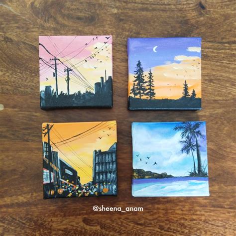 Small Painting, Tiny Canvas, Mini Canvas, Pastel Sky Painting, Desk Decor Purple Sunset Painting ...