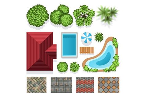 Landscape garden design vector elements top view (765866) | Illustrations | Design Bundles in ...