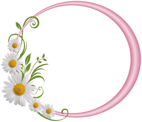 Pink Round Frame with Daisies | Flower picture frames, Frame clipart, Flower stationary