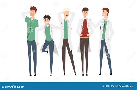 Group of Male Doctors or Medical Students Set, Practicing Interns Standing Together Cartoon ...