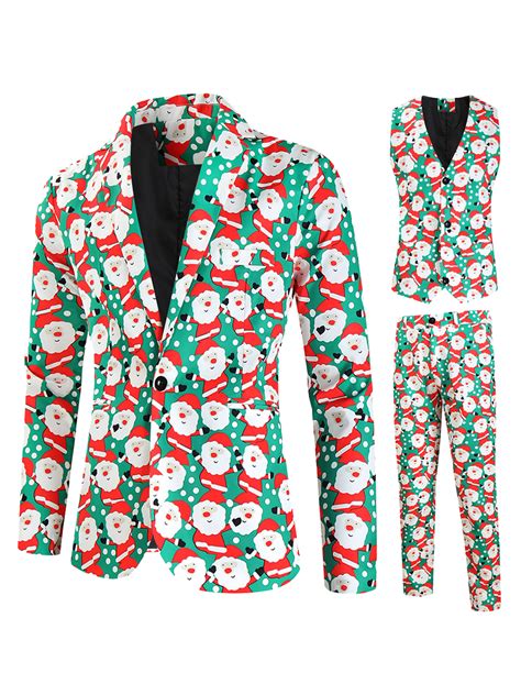 Shunvnny Plus Size Men’s Christmas 3-Piece Suit Double Breasted Slim ...