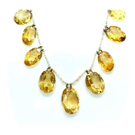 seed pearl citrine necklace 9ct yellow gold