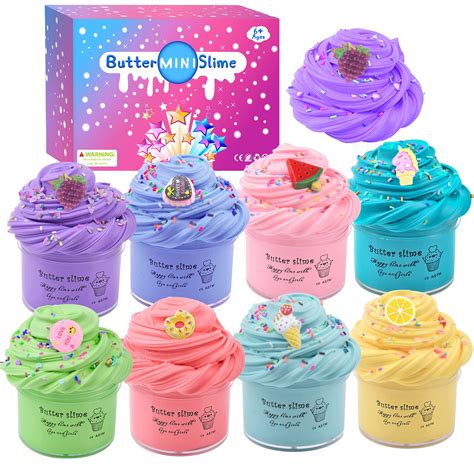 Buy 8 Pack Butter Slime Kit with Cake, Animal, Candy and Fruit Accessories - Super Stretchy, Non ...