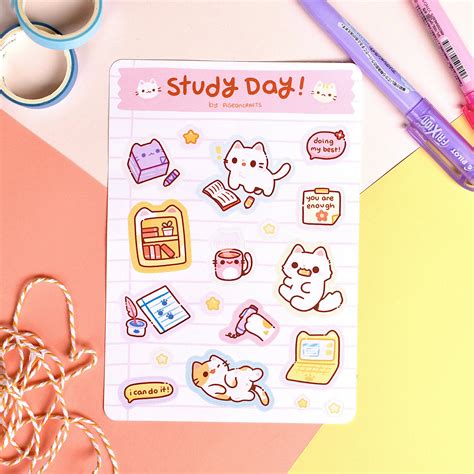 Cat Study Stationary Sticker Sheet Cute Animal Stickers | Etsy