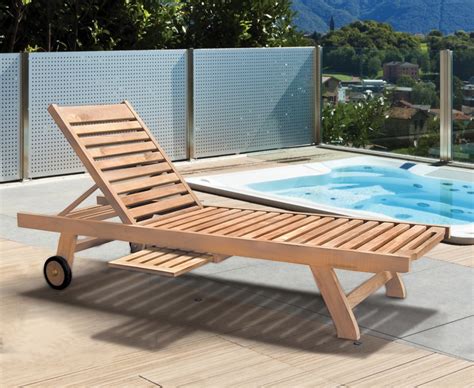 Solid Teak Sun Lounger with Wheels