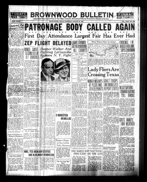 Brownwood Bulletin (Brownwood, Tex.), Vol. 29, No. 265, Ed. 1 Thursday, August 22, 1929 - The ...